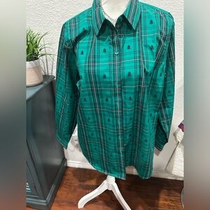 Coldwater Creek green Teal Plaid women’s winter wonderland  Shirt size 16